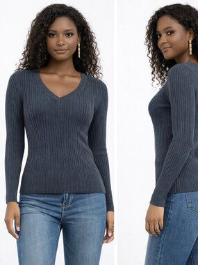 ✨ Ribbed V-Neck Knit Sweater